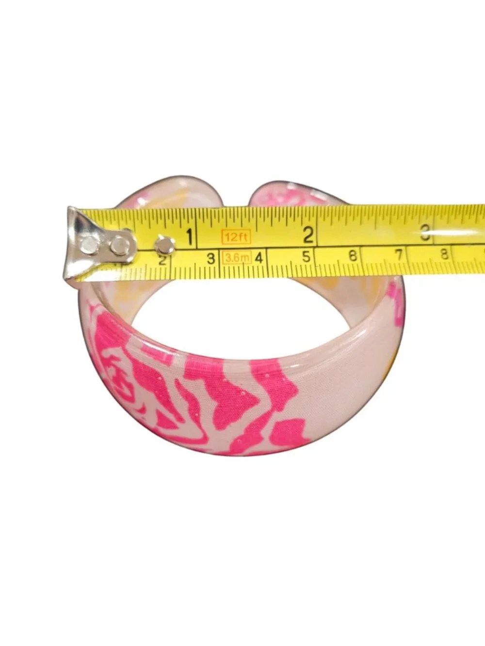 Vintage Pink Yellow Floral Cuff Bracelet Acrylic